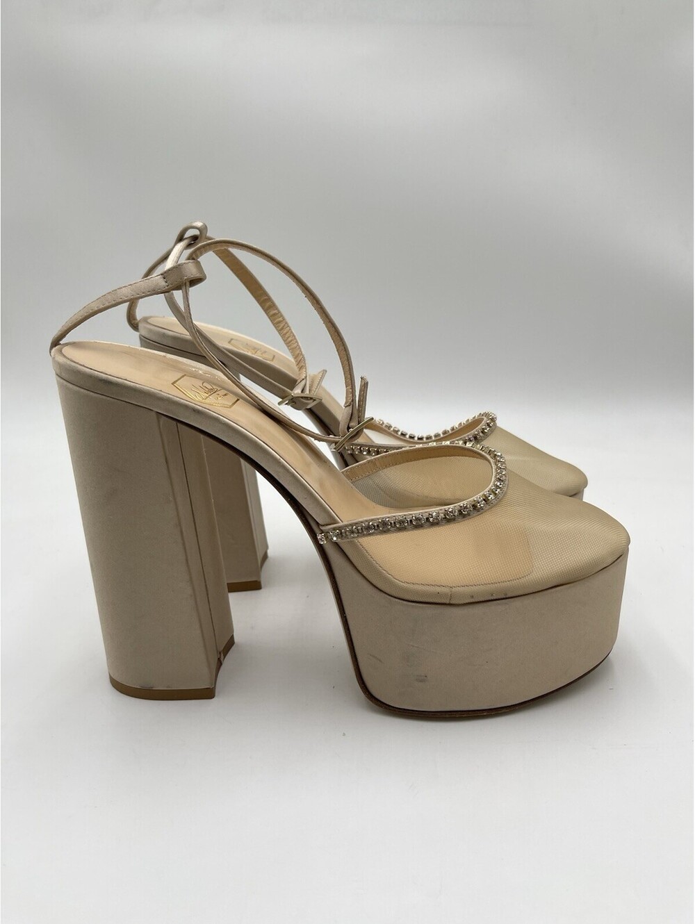 Nalebe By Amina Means Stellar Crystal Mesh Platform Sandals in champagne Size 41